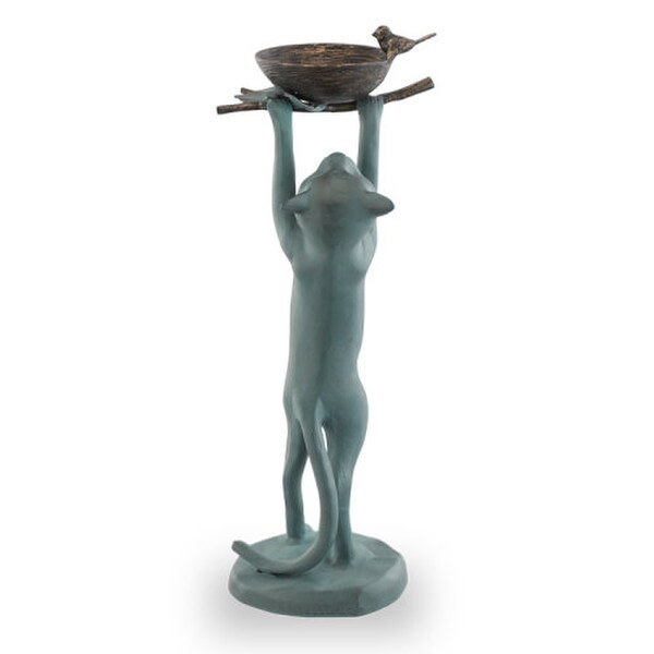 Curious Cat Bird Feeder Whimsical Sculpture Outdoor figurine garden